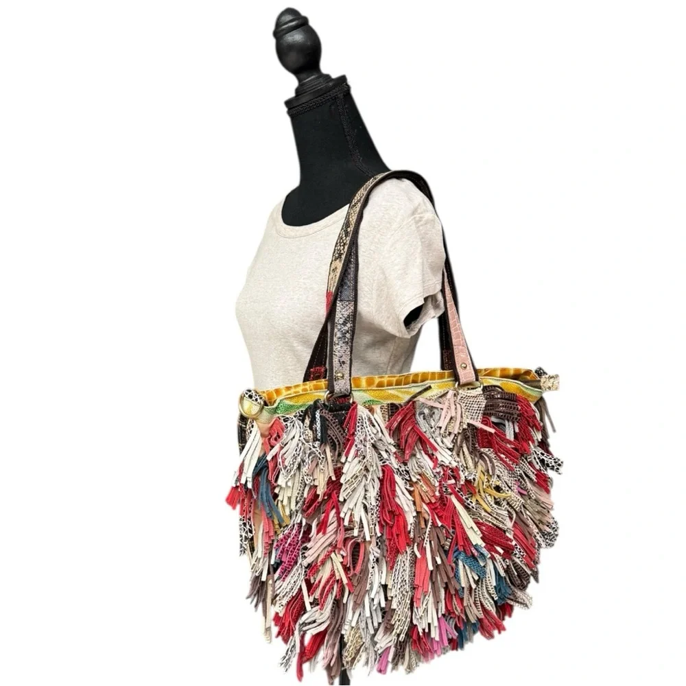 Fringed Multicolor Leather Tote Bag
